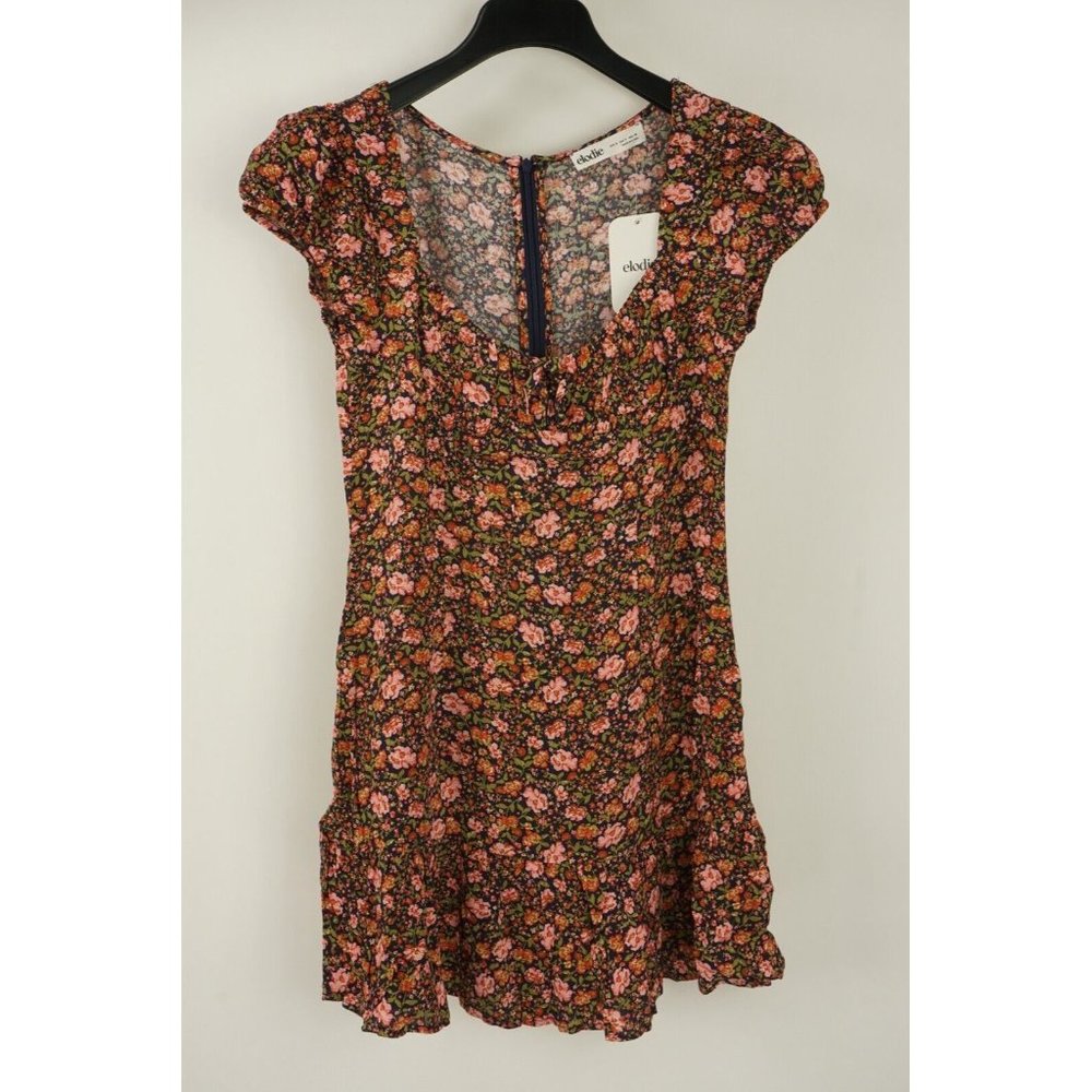 New Elodie Women's Size S Navy Blue Floral V-Neck Cap Sleeve Flare Mini Dress